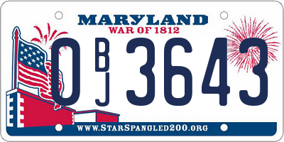 MD license plate 0BJ3643