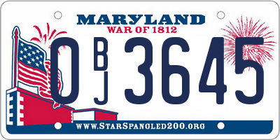 MD license plate 0BJ3645