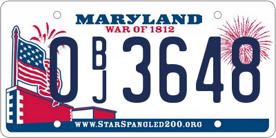 MD license plate 0BJ3648