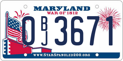 MD license plate 0BJ3671