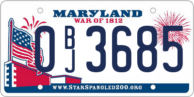 MD license plate 0BJ3685