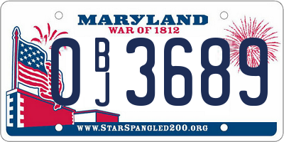 MD license plate 0BJ3689