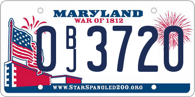 MD license plate 0BJ3720