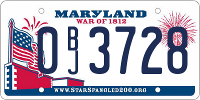 MD license plate 0BJ3728