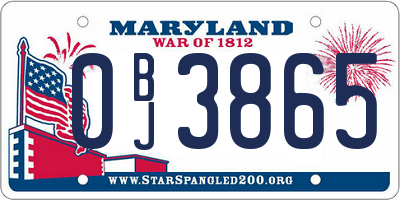 MD license plate 0BJ3865