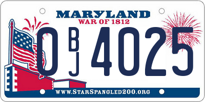 MD license plate 0BJ4025
