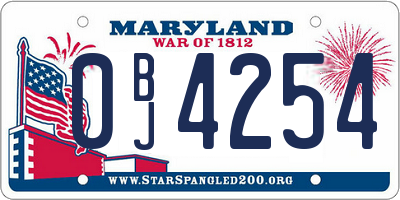 MD license plate 0BJ4254