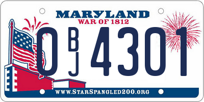 MD license plate 0BJ4301