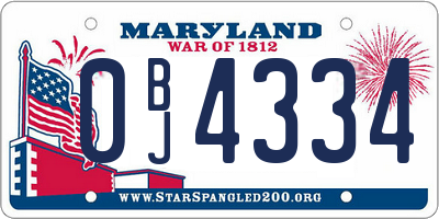 MD license plate 0BJ4334