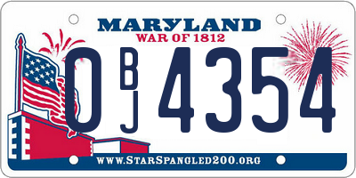MD license plate 0BJ4354