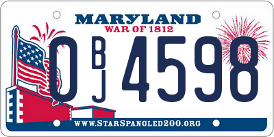 MD license plate 0BJ4598