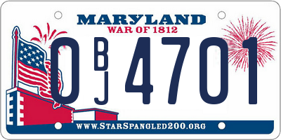 MD license plate 0BJ4701