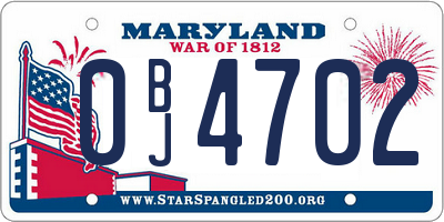 MD license plate 0BJ4702
