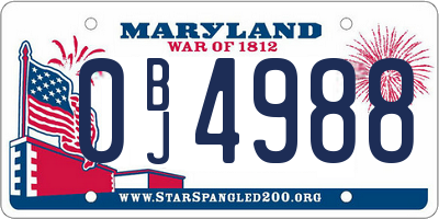 MD license plate 0BJ4988
