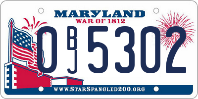 MD license plate 0BJ5302