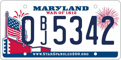 MD license plate 0BJ5342