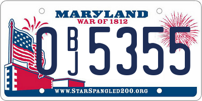 MD license plate 0BJ5355