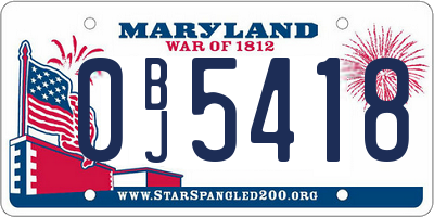 MD license plate 0BJ5418