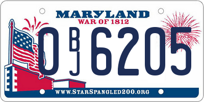 MD license plate 0BJ6205
