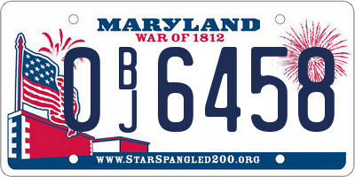 MD license plate 0BJ6458