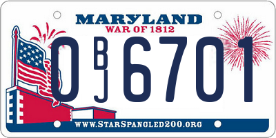 MD license plate 0BJ6701