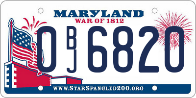 MD license plate 0BJ6820