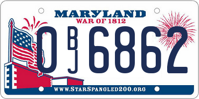 MD license plate 0BJ6862