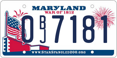 MD license plate 0BJ7181