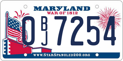 MD license plate 0BJ7254