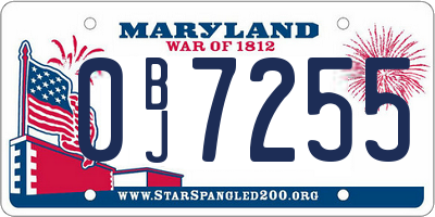 MD license plate 0BJ7255