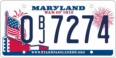 MD license plate 0BJ7274
