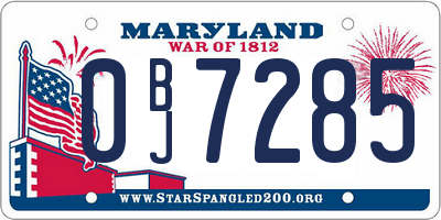 MD license plate 0BJ7285