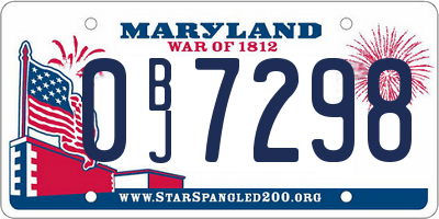 MD license plate 0BJ7298