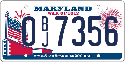 MD license plate 0BJ7356