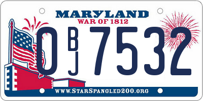 MD license plate 0BJ7532