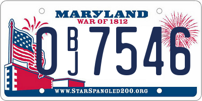 MD license plate 0BJ7546