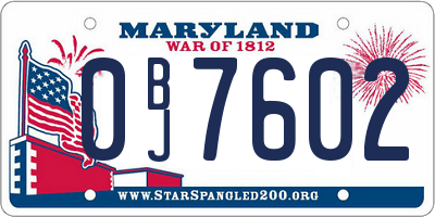 MD license plate 0BJ7602