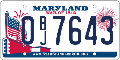 MD license plate 0BJ7643