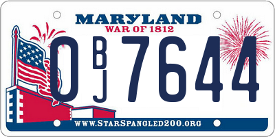 MD license plate 0BJ7644