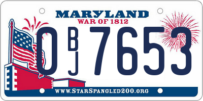 MD license plate 0BJ7653