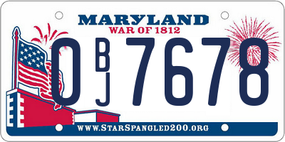 MD license plate 0BJ7678