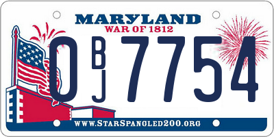MD license plate 0BJ7754