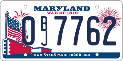 MD license plate 0BJ7762