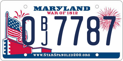 MD license plate 0BJ7787