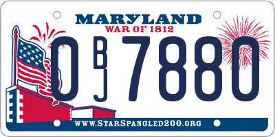 MD license plate 0BJ7880