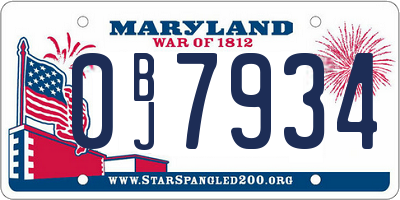MD license plate 0BJ7934