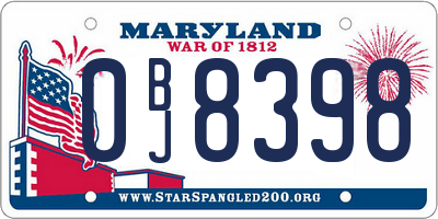 MD license plate 0BJ8398