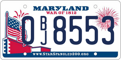 MD license plate 0BJ8553