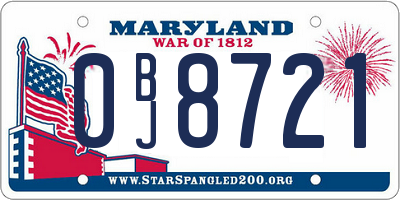 MD license plate 0BJ8721