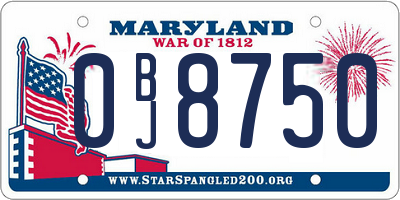 MD license plate 0BJ8750